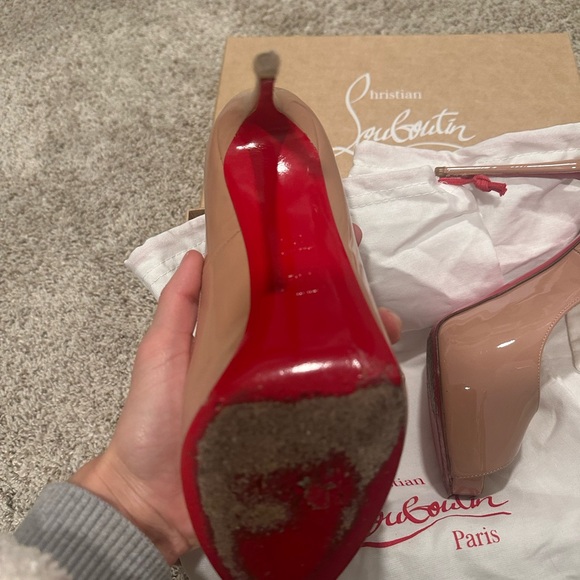 Christian Louboutin Nude Peep Toe Heels - Picture 7 of 16
